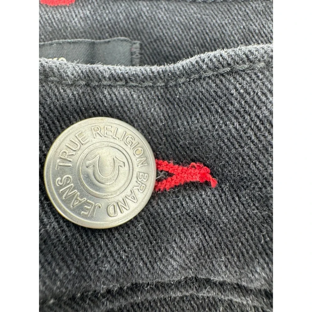 True Religion Geno Relaxed Slim Jeans Mens 38x32 Black Contrast Stitch Denim Y2K